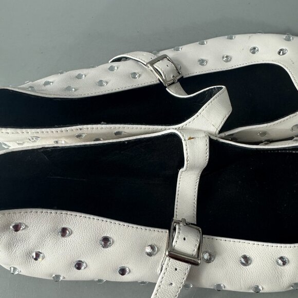 Tony Bianco White Sparkle Rhinestone Square-Toe Buffy Flats, Size 8.5 - Picture 15 of 16